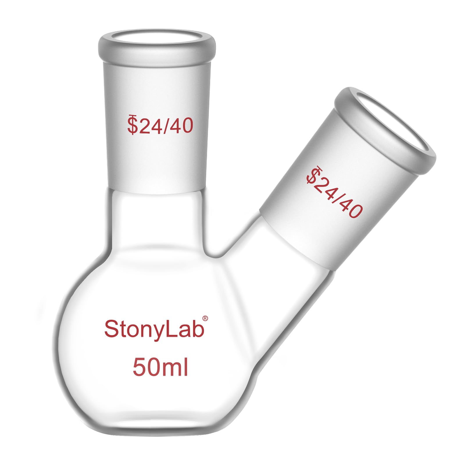 stonylab Flat Bottom Flask FBF, Heavy Wall 2-Neck Lab Flask Borosilicate Glass Flat Bottom Boiling Flask with 24/40 Standard Joint, 100 ml — Amazon image 10
