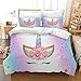 Parure de lit pour enfant - Licorne - En microfibre douce avec fermeture éclair - Parure de lit 3D - Licorne - Motif licorne - 135 x 200 cm - Licorne en soie)