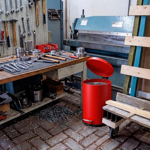 Image of Geetery 6 Gallon Red Oil Rag Safety Can Waste Oil Container 16 inch x 12 inch | Metal Can with Galvanized Steel Liner, Foot Operated, Self-closing Lid, for Flammable Solvents /thinners /oil Rags