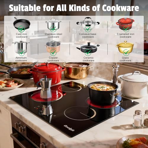 Image of Electric Cooktop 24 Inch Drop-in 6000W 240V Hard Wired