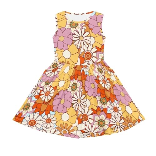 Vibrant Floral Sundress for Girls Sleeveless Cute Loose Flared Twirly Dress with Pockets