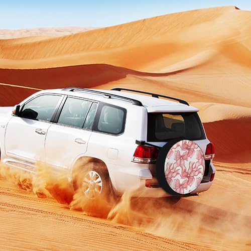 Image of Watercolor Pink Bows Spare Tire Cover Wheel Tyre Covers Travel Trailers Protectors Weatherproof Dust-Proof for Camper Trailer Truck Rv Universal 36inch