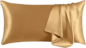 THXSILK 100% Mulberry Silk Pillowcase for Hair and Skin, Grade 6A+ Mulberry Silk Pillow Case, Hypoallergenic Pillow Case with Zipper, 1pc(California King Size 20"x40", Metallic Gold)