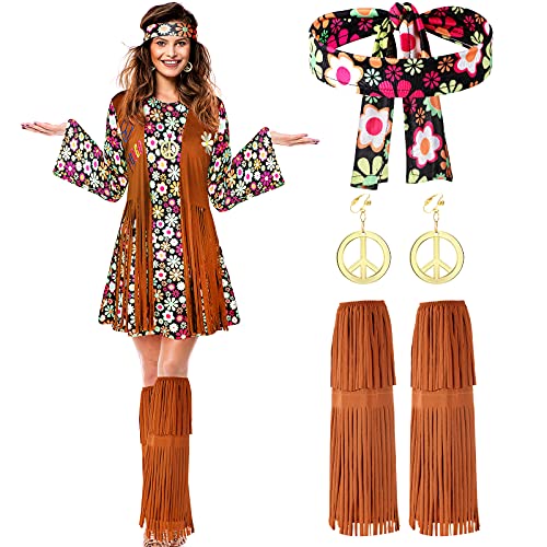 SATINIOR 70s 60s Hippie Costume Set 70s Outfits Accessories for Carnival Party Halloween Women Disco...
