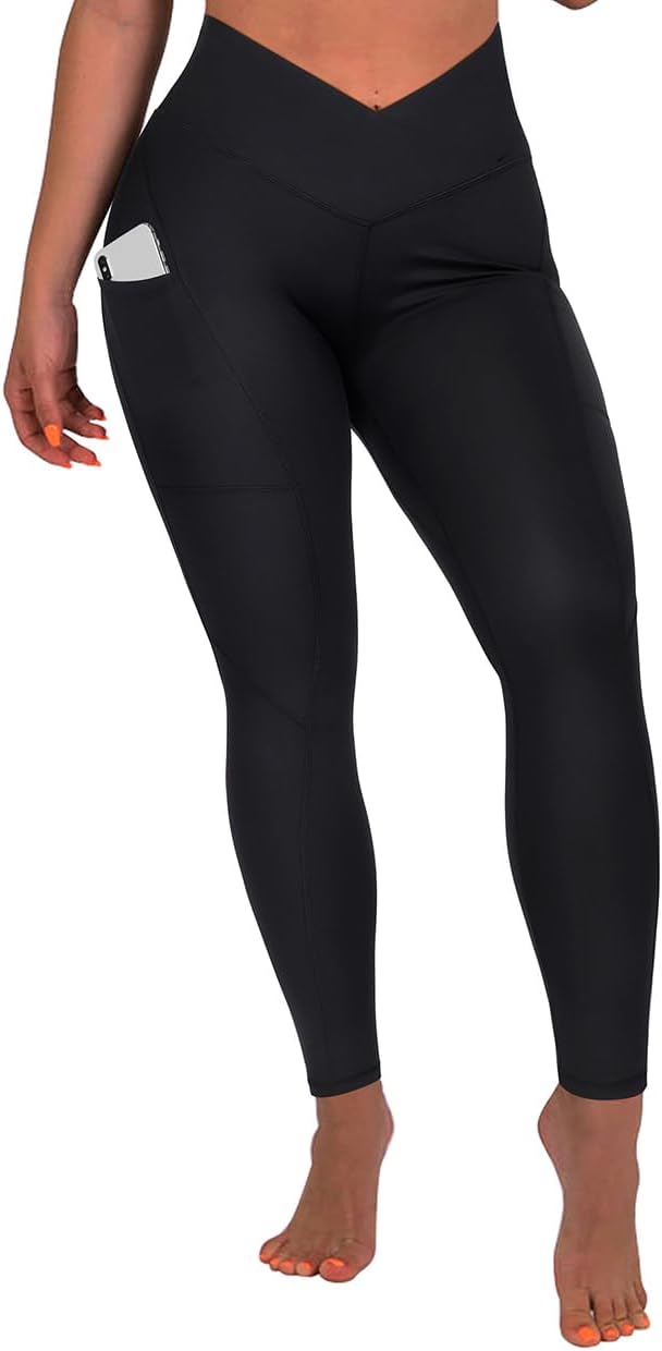 SUUKSESS Women Contour Butt Lifting Leggings Cross Waist High Waisted Workout Yoga Pants (Black, S)