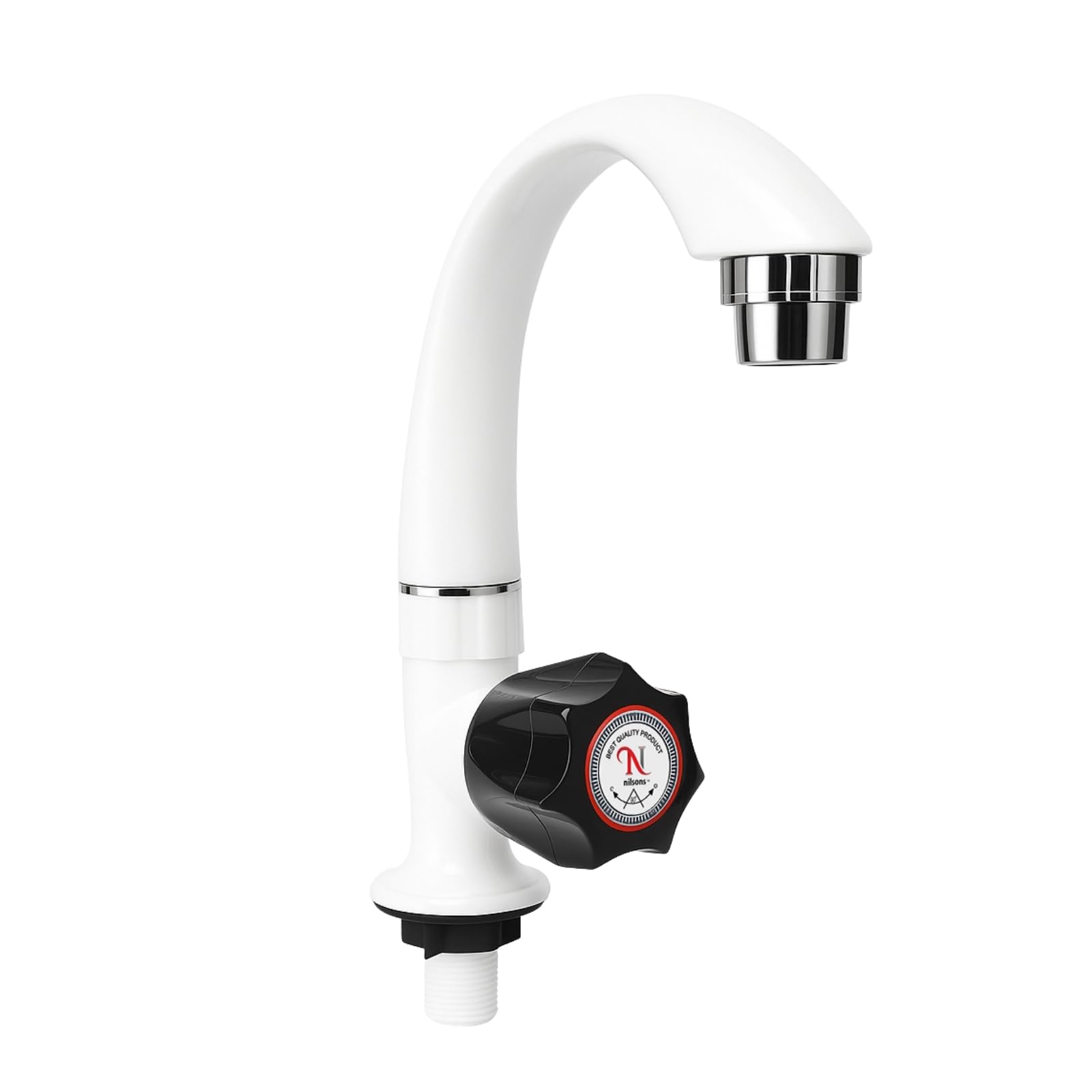 PVC Swan Neck Pillar Cock Water Tap | Table Mounted Wash Basin & Kitchen Faucet | Leak-Proof Plastic Body (Pack of 1)-image-9