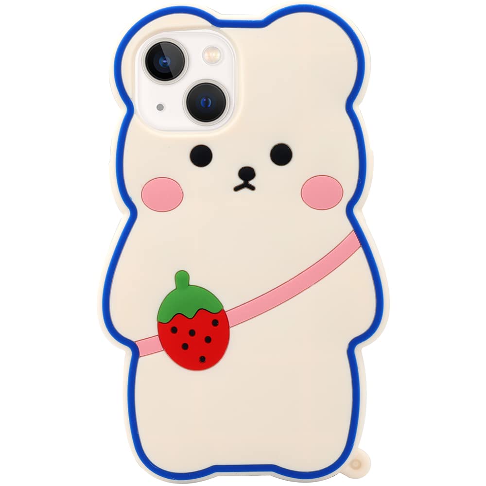 MC Fashion Group, IncMC Fashion Group, Inc iPhone 13 Case, iPhone 14 Case, Cute 3D Cartoon Fun Adorable Kawaii Soft Silicone Case for Teen Girls Women for iPhone 13/14 6.1 inch 2021/2022 (Strawberry Bear)
