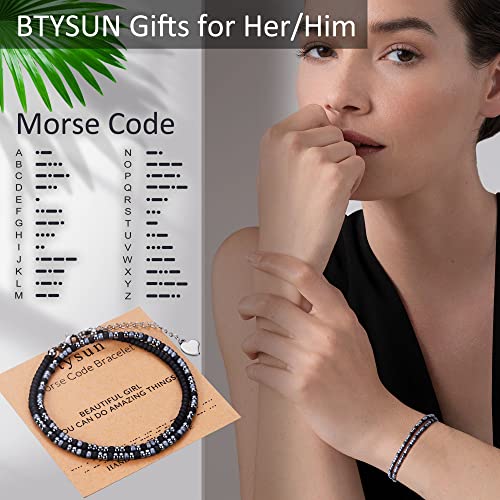 Image of Btysun Inspirational Morse Code Bracelets for Women Men Teen Girl Gifts Best Friend Birthday Gifts for Him Her Adjustable Layered Secret Message Sister Bff Girfriend Sister Christmas Jewelry