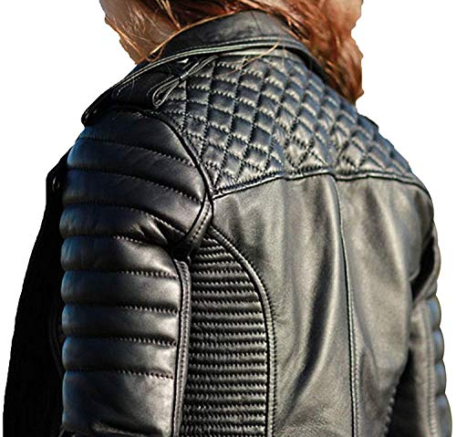 D DOLLY LAMB Women's Lambskin Leather Moto Biker Jacket - Winter Wear - Round Neck Collar2