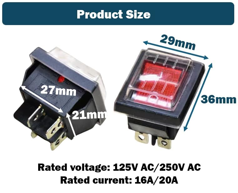 2Pcs Cement Concrete Mixer Switch 2Pcs Compatible with Pro-Force Hus-ky Ko-balt On/Off 4Pin 2Position Fits 1/2hp for Power Tools with Waterproof Cap and Red Lamp image 3