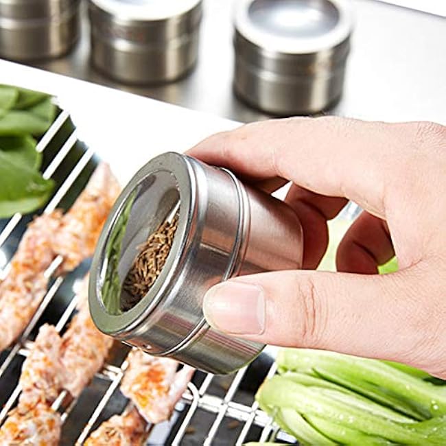 2 Pieces Magnetic Spice Tins Magnetic Spice Jars Multi-Purpose Storage Tin Clear Top Lid with Sift or Pour Organizer Storage Condiment Container