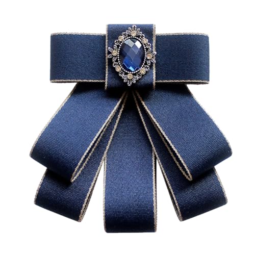 Image of Rhinestone Retro British Style Pre-tied Adjustable Fabric Ribbon Bow Tie for Women Men Uniform Necktie Bownot