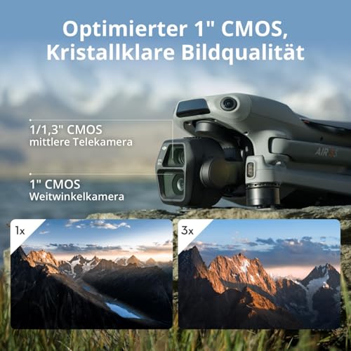 DJI Air 3S Fly More Combo (RC 2 Fernsteuerung mit Bildschirm), Drohne mit 1 CMOS Weitwinkel- & mittlerer Telekamera für Erwachsene, 4K/60fps, omnidirektionale Erkennung & 3 Akkus für längere Flugzeit