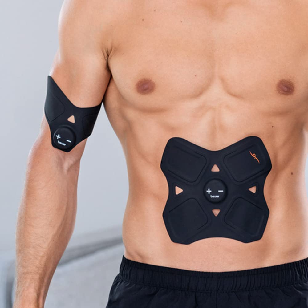 Beurer EM 22 Muscle Booster, juego de pads EMS de tres piezas para la electroestimulación de los músculos del brazo, la pierna y el abdomen, 15 niveles de intensidad y pads de silicona autoadhesivas