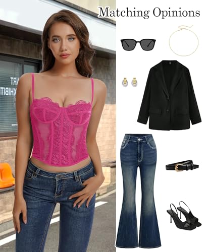 Image of Lace Corset Tops for Women Sexy Going Out Bustier Top Sleeveless Adjustable Straps Crop Tops with Back Hooks