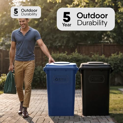 Image of Recycle and Trash Stickers for Garbage Cans - Black Premium Clear Vinyl Recycling Bin Labels - Large 4 Pack - 10 inch by 4.25 inch Decals Logo - Waste Signs for Home Kitchen or Office Bins Indoor /Outdoor Use
