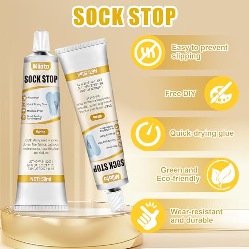 Miioto Sock Stop Anti Rutsch Set, Socken Stopp, Sock Stop Creme, Sockenstopper für Wollsocken, Stopper für Socken, Sockenstopper Flüssig, Antirutsch Kleber für Socken, Antirutsch für Socken, 50ml*2