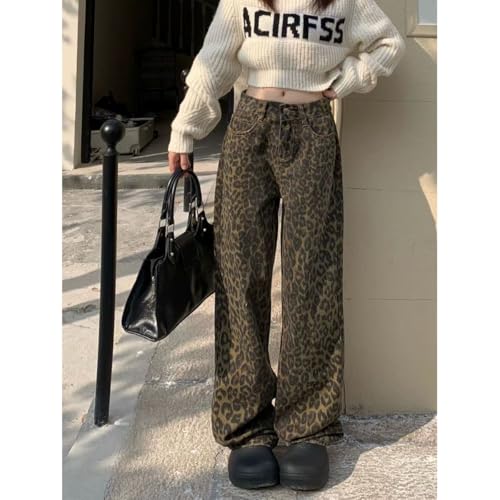 Gothic American Retro Leopard Print Pants, Camouflage Straight Leg Work Pants Design, Street Niche Design Hiphop2