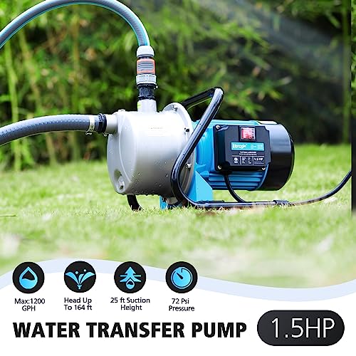 Bomgie 1.5Hp Portable Water Transfer Garden Pump,1200Gph Shallow Jet Well Pump,Draining Irrigation Lawn Fountain Booster Pump For Water Removal #TOP1