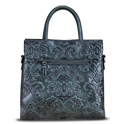 Image of Genuine Leather Satchel for Women Top Handle Handbag Handmade Embossed Vintage Satchel Crossbody Handbags Purse Bag