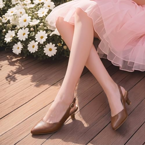 Image of PANDANINJIA Girls Dress Shoes Kitten Heels Sandals Closed Pointed Toe Slingback Flower Girl Little Big Kid Wedding Party School Pumps Shoes