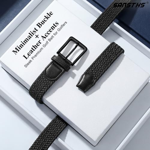 Image of SANSTHS Elastic Woven Golf Belt for Men, 1.3 inch Casual Stretch Braided Web Belt with Pin Buckle for Golf Jeans Casual Pants
