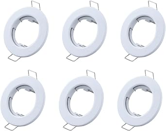 Set of 6 Recessed Light Frames, Ceiling Mounting Frame, Recessed Spotlight Set, Mounting Frames in Aluminium LED/Halogen/GU10/MR16/PAR16/50 mm White
