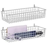 mDesign Wallmount Metal Storage Basket Tray with Handles - Decorative Organizer for Hanging in Entryway, Mudroom, Bedroom, Bathroom, Laundry Room - Small - Hooks Included - 2 Pack - Chrome