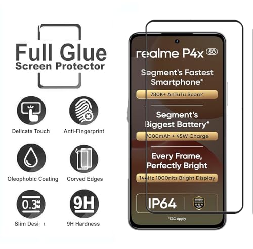 Image of FabeKee Tempered Glass Screen Protector Compatible For Black Cellphone With Edge To Edge Coverage And Easy Installation Kit (Transparent, realme P4X 5G)