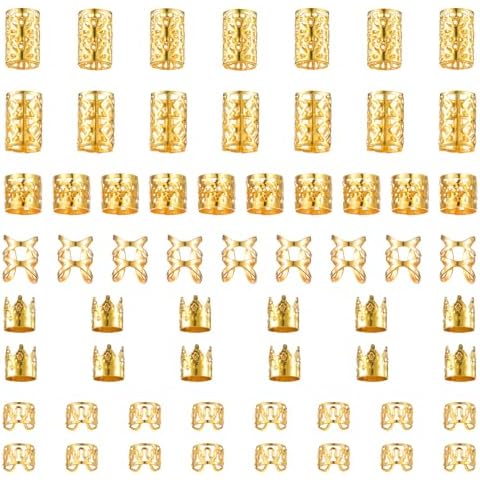 Tyqour 120Pcs Gold Hair Jewelry for Locs, Hair Cuffs for Braids, Hair Clips for Braids, Gold Hair Rings, Adjustable Hair Charms for Braids, Hair Braid Accessories for Women Men Braids Decoration Cover