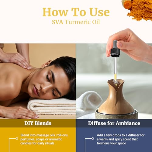 Image of SVA Turmeric Essential Oil 4 Fl Oz - for Diffuser, Skin & Hair Care - Ideal for Massage & DIY Blends - with Dropper