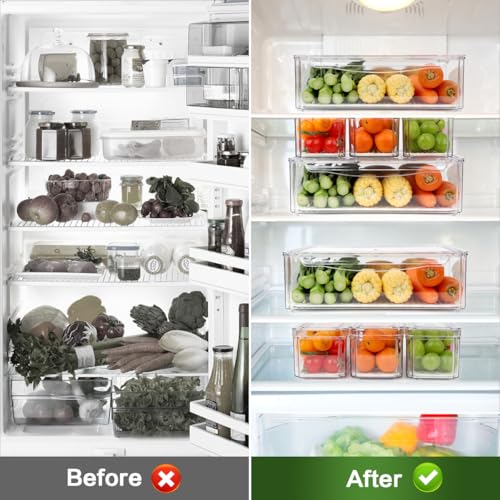 Image of ZIJUND 4 Pack Fridge Organizer, Stackable Refrigerator Organizer Bins with Lids, BPA-Free Fridge Organizers and Storage Containers for Fruit, Vegetable, Food, Drinks, Cereals, Clear