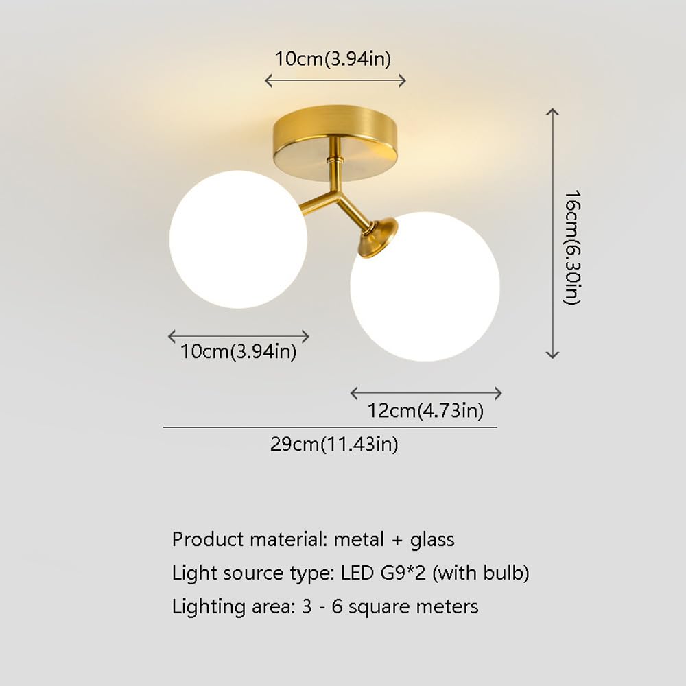 2-punktowa lampa sufitowa LED z żarówką Nordic Glass Ball, lampa sufitowa do domu, przedpokoju, korytarza, montażu podtynkowego, łazienki, blisko lamp sufitowych (kolor: mlecznobia