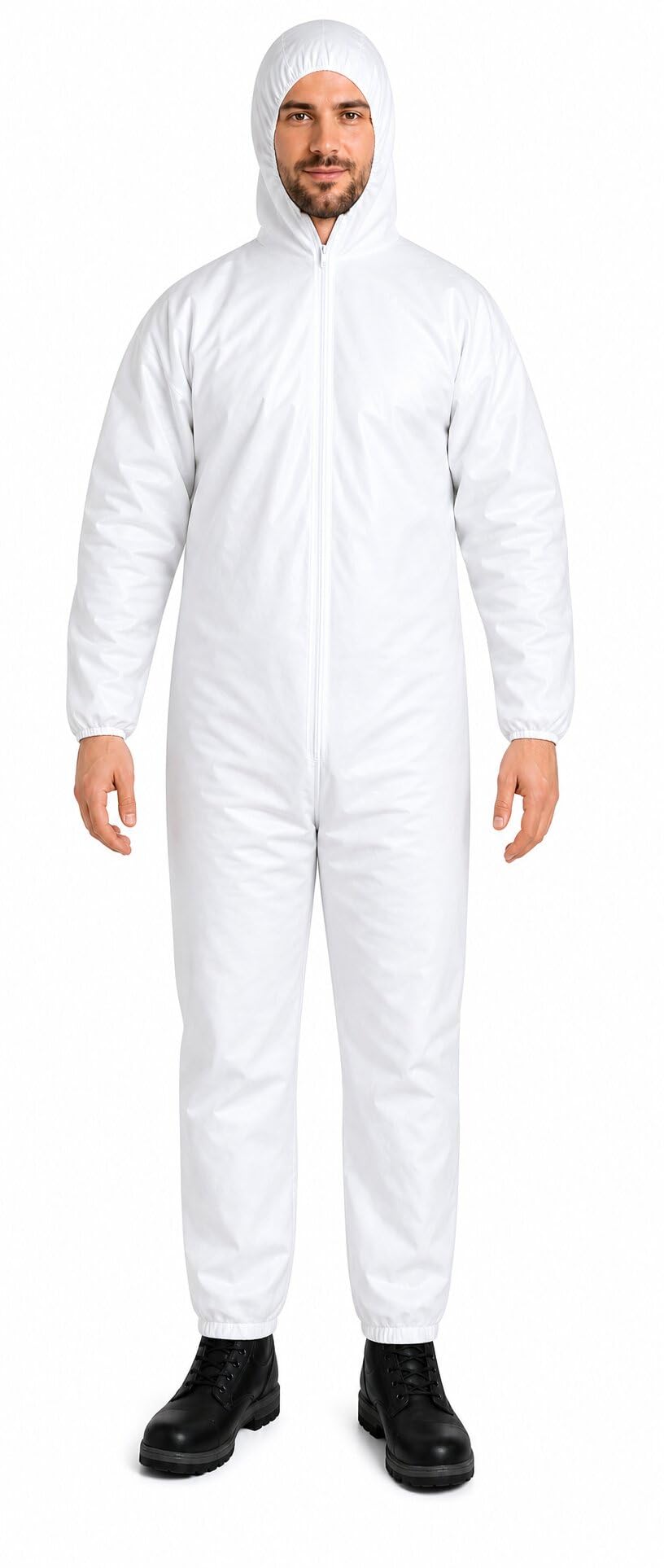 PP-Schutzanzug Einweg Weiß Ganzkörperanzug, Lackier- & Maleranzug Einweg mit Kapuze, Einweg Arbeits-Overalls für Herren/Damen, latexfreie Schutzkleidung, Einweganzug