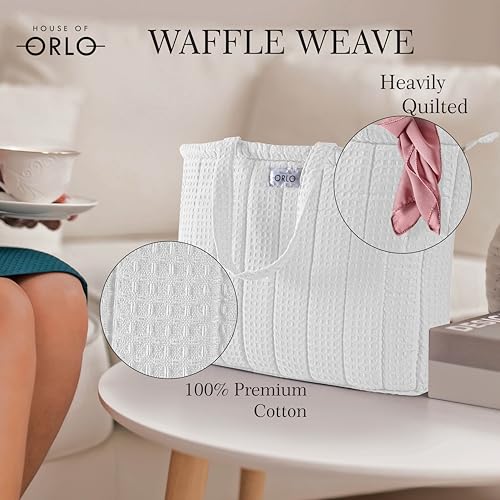 Image of Premium Cotton Waffle Quilted Tote Bag, Large Spacious Handbag for College, Office, Work, Travel, Shopping & Daily Use