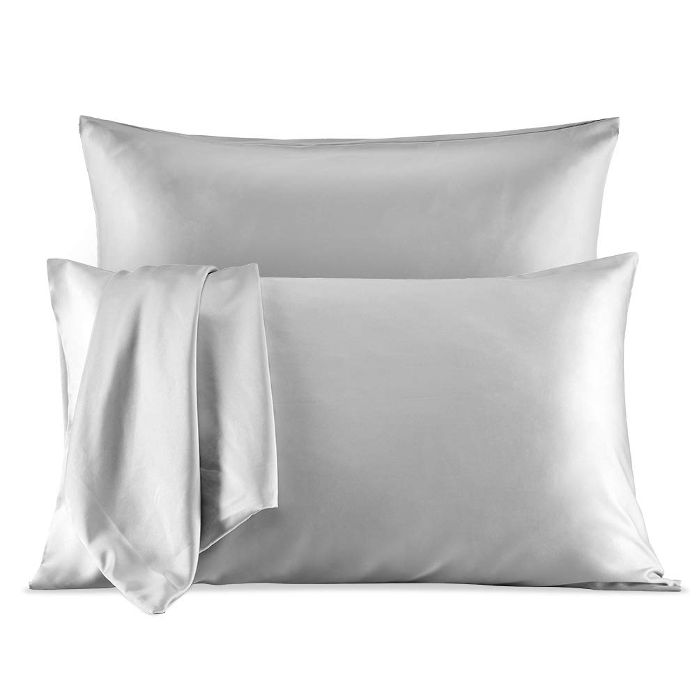 SLEEP ZONE Satin Pillowcase for Hair and Skin (Sliver Grey, 20x40 Inches) - Nanotex® Ultra Soft Silky Pillowcase Set of 2 - Satin Pillow Covers with Envelope Closure - Gift Choice for Girls and Women