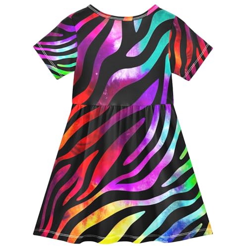Vibrant Zebra Stripes Tile Toddler Dresses for Girls 2t Short Sleeve Cute Kid Spring Dress Little Girl2