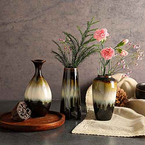 Anding Three-Piece Ceramic Vase Black Vase Special Design Style With Color Mixing Smooth And Bright Glazed Surface Home Decoration Living Room Decoration Party Display Modern Flower Vase (A906Set) #TOP3