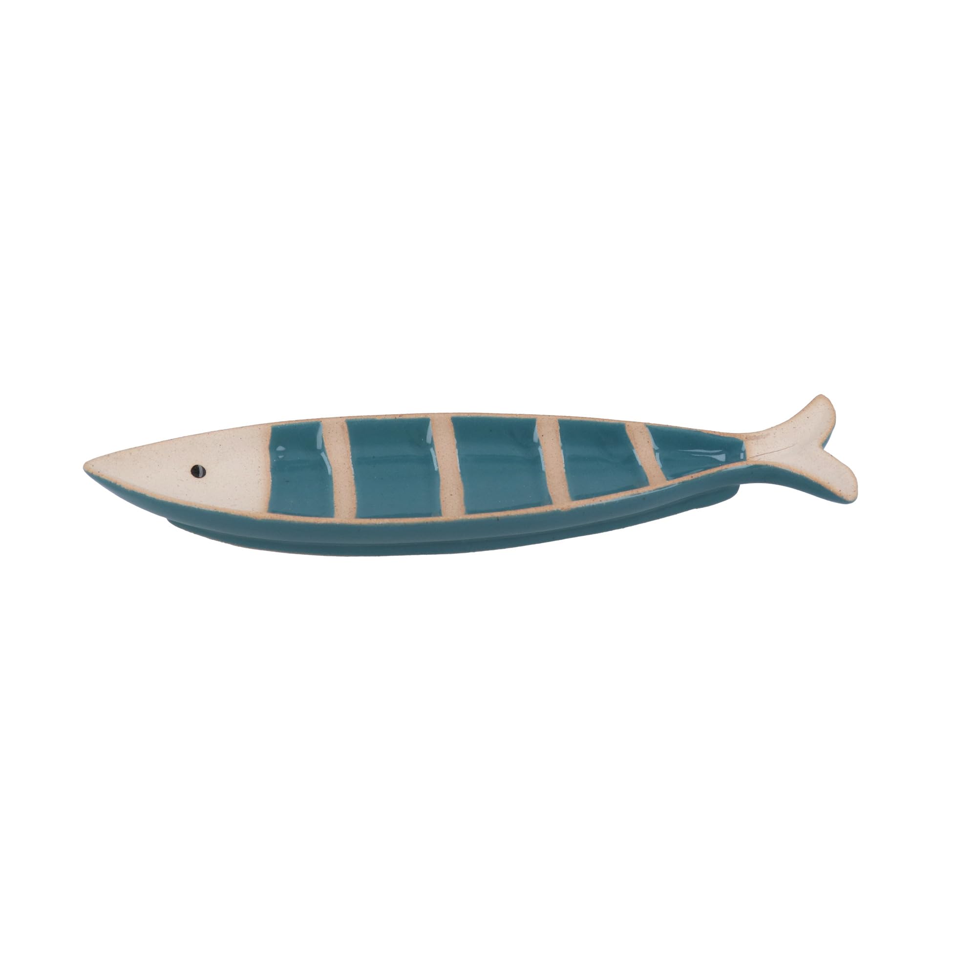 Gisela Graham Blue Nautical Fish Trinket Dish, Striped, Stoneware, 19Cm