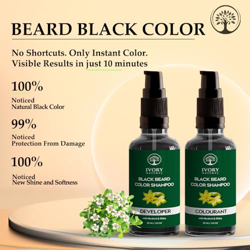 Image of Black Beard Color Shampoo (30ml + 30ml) - Get Instant Grey Coverage & Natural Black Beard & Mustache | Ammonia-Free, Plant-Based Shampoo - Free Gloves included