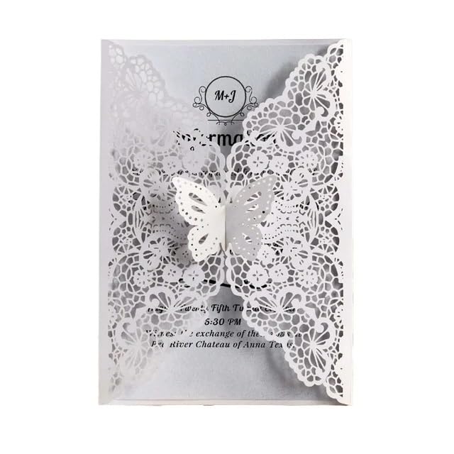 Faire Part De Mariage Lot de 10 ou 20 invitations mariage papillon avec enveloppe(White,20pcs)