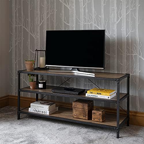 Oak Style TV Stand with Matt Black Industrial Detailing 580mm H x 1200mm W x 395mm D