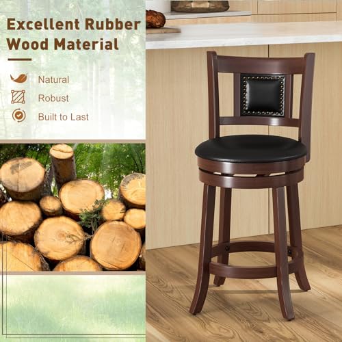 Butacos giratorios GIANTEX, set de 4 unidades, altura de barra 25,5 pulgadas, respaldo ergonómico, asiento acolchado suave, patas de madera de caucho, reposapiés, sin brazos, para cocina, comedor y pub miniatura 4