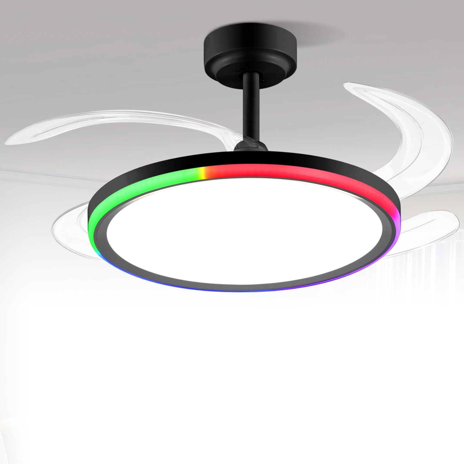 BAYSQUIRREL Slim Retractable Ceiling Fan with Light and Bluetooth Speaker