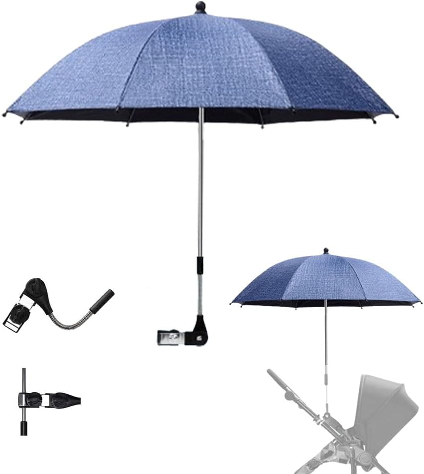 Nakazawa Clip-On Universal Stroller Umbrella with UV Protection, Baby Stroller Parasol 85cm/33.5in Diameter with Umbrella Clip Fixing Device… denim blue