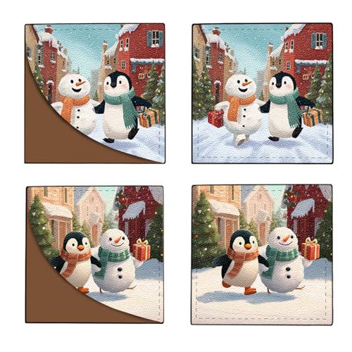 Image of 2Pcs Cute Penguin & Snowman Corner Bookmarks, Handmade PU Leather Page Corner Protectors, Winter Holiday Stationary Gift for Book Lovers, Kids, Teachers, Aesthetic Reading Accessories 3.54 inch