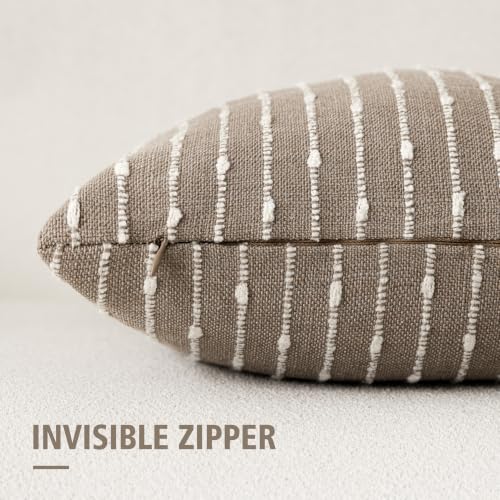 Image of Foindtower Boho Striped Boucle Lumbar Throw Pillow Covers 12x20 Taupe Gray