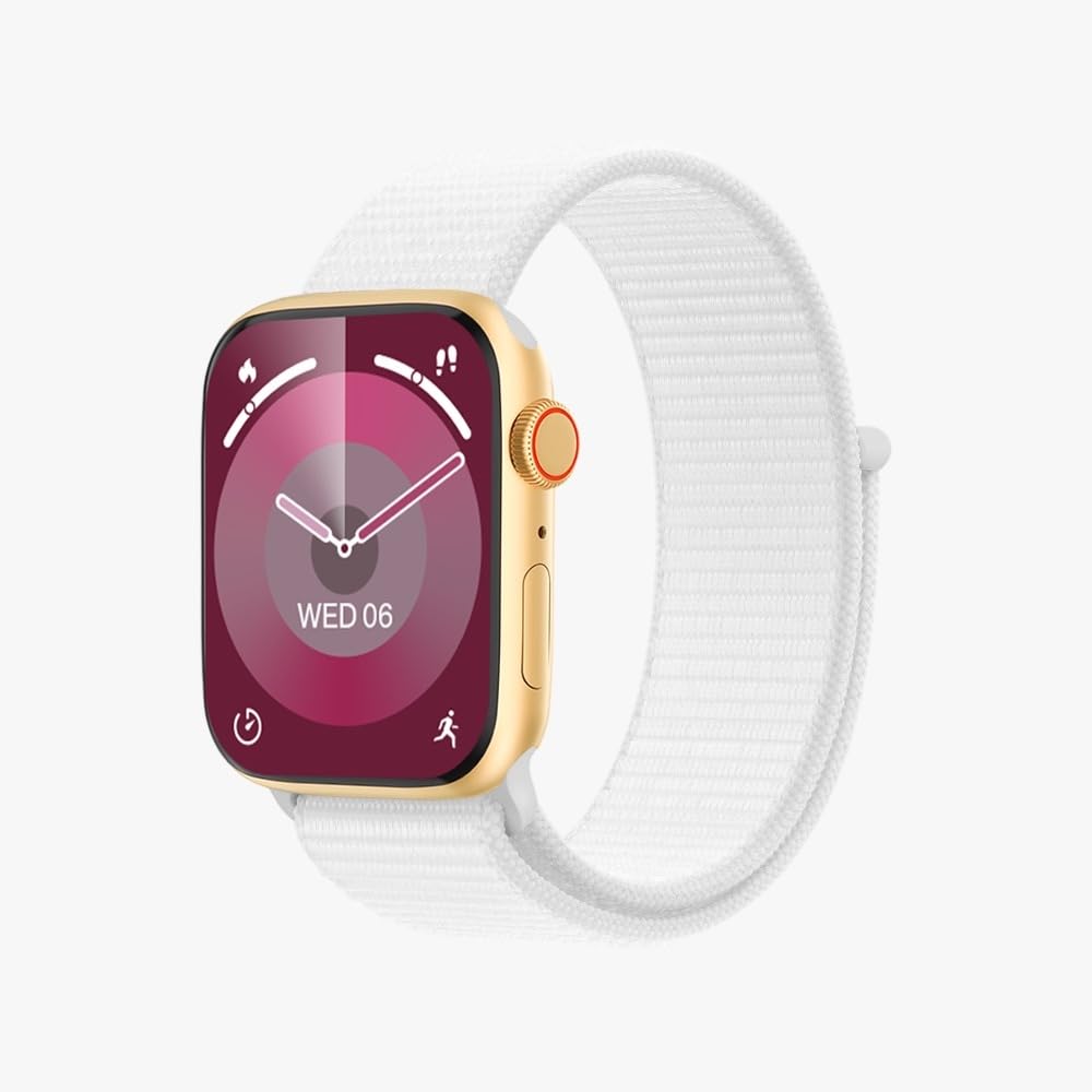 Green LionGreen Lion Active SE Smart Watch with Full Square Display, 250mAh Battery, Multiple NFC, Waterproof, Bluetooth Call, Heart Rate Tracker, Wireless Charging, Bedside Lamp Mode - White/Gold