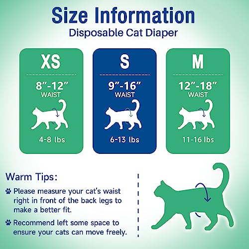 Image of Pet Soft Disposable Cat Diapers for Female & Male Cats, Puppy Doggie Diapers for Female Dogs with Adjustable Foam Tail Hole, Medium (24Pcs, Green)