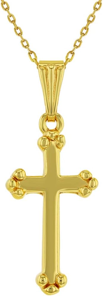 In Season Jewelry 18k Gold Plated Traditional Small Cross Necklace Religious Pendant 19"